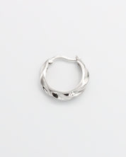 A pair of silver hoop earrings with a latch back closure, displayed on a white background.