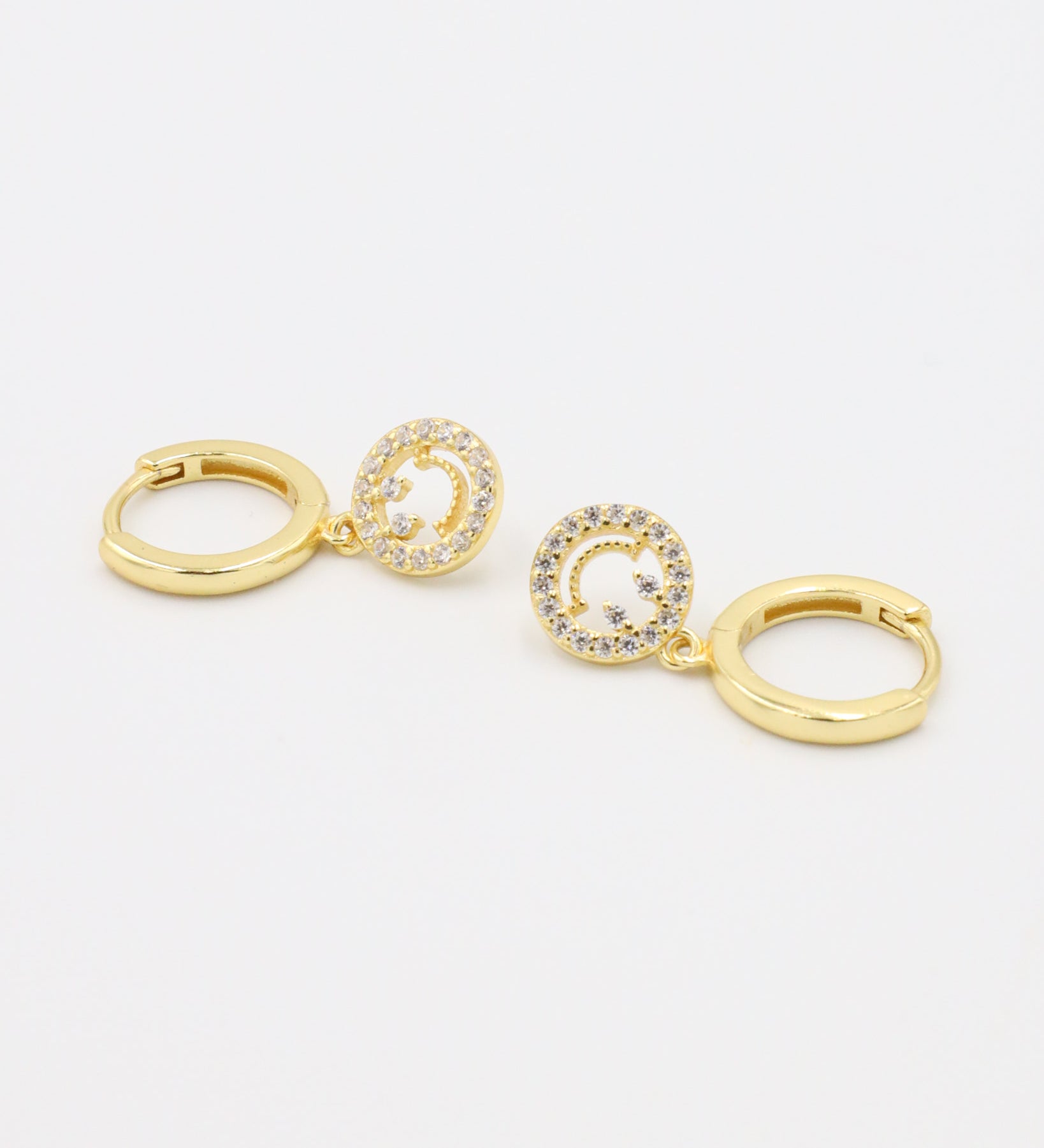 Pair of Lennox gold-plated sterling silver earrings with cubic zirconia smiley face charms
