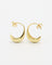 A pair of small gold-colored hoop earrings with a modern design.