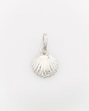 Silver shell pendant on a light gray background