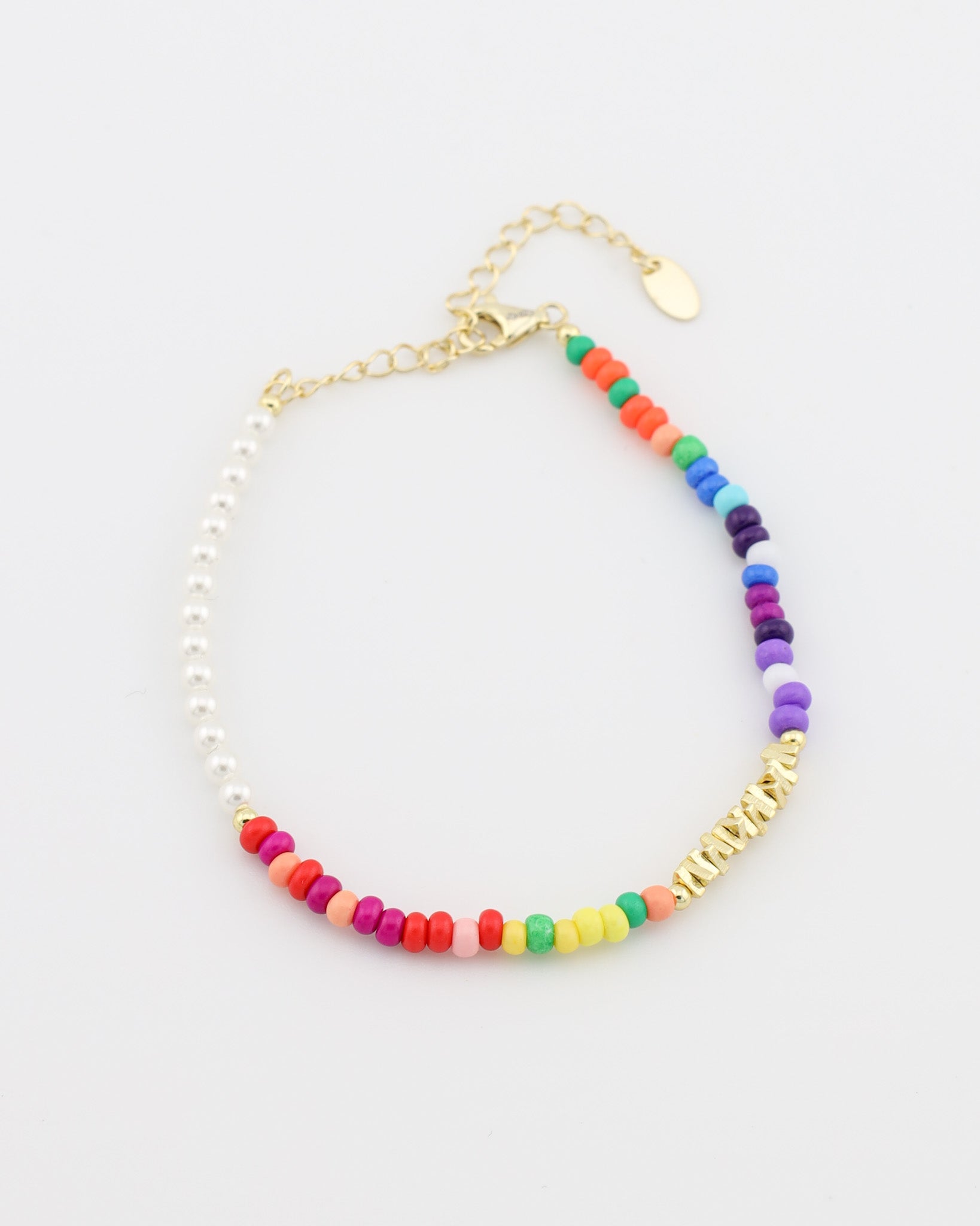 Multicolored beaded bracelet on a white background