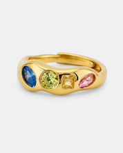Yumi Ring in gold-plated 925 sterling silver, additional view showing the colourful stone details