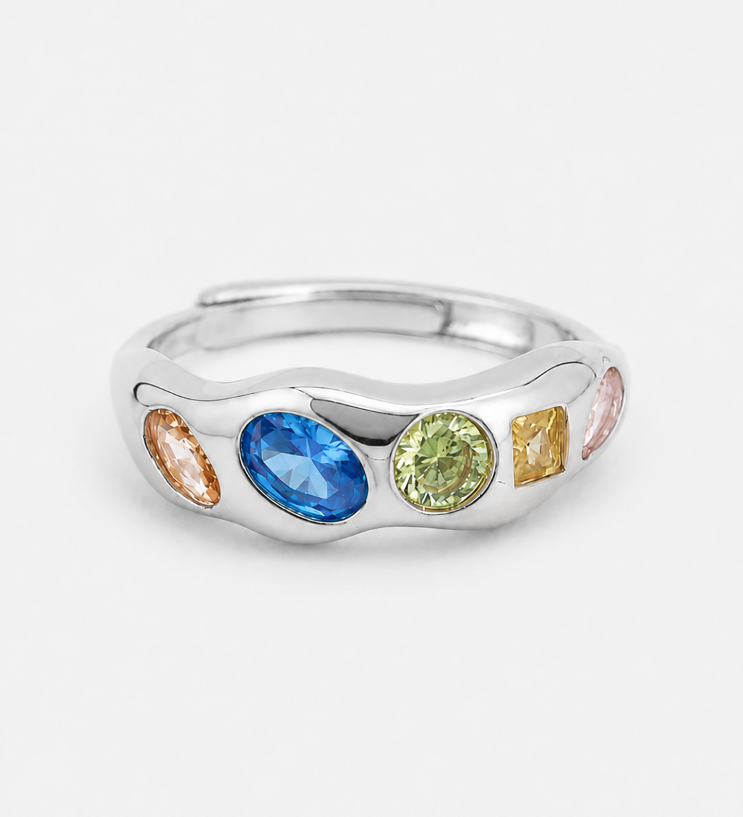 Yumi Ring in 925 sterling silver, additional view showing the colourful stone details