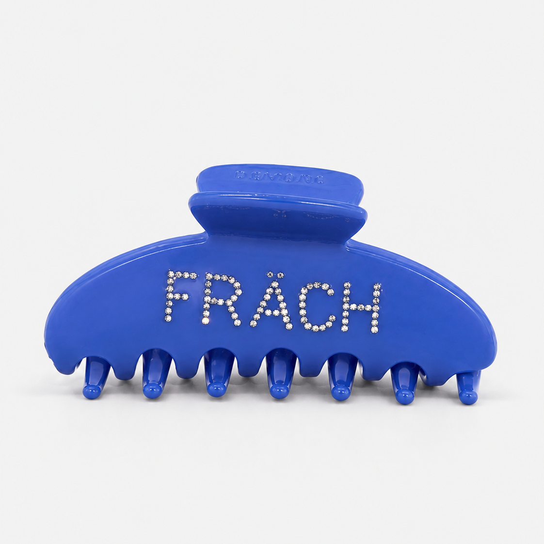 FRÄCH Hairclip in blue with rhinestone lettering by ruru. studios x DEMOND