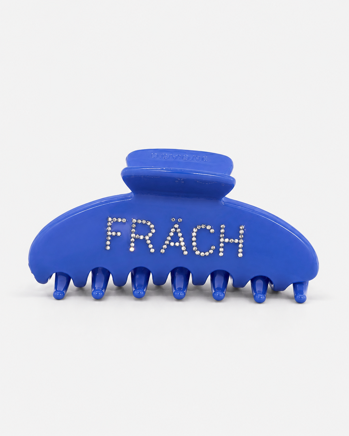 FRÄCH Hairclip in blue with rhinestone lettering by ruru. studios x DEMOND