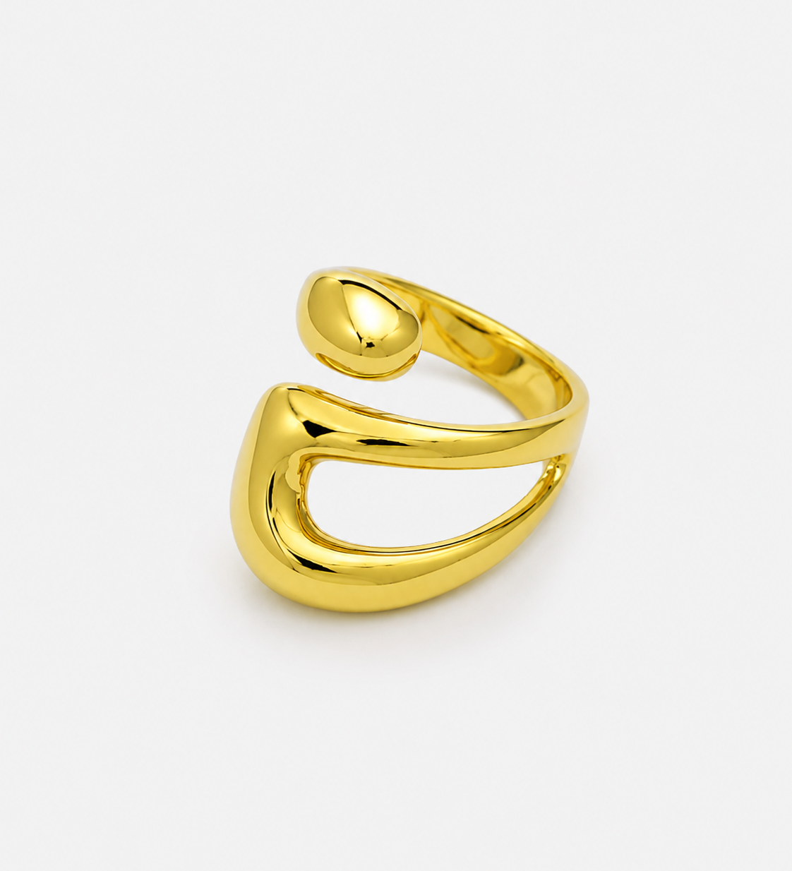 Gold plated adjustable open ring with sculptural design by ruru. studios