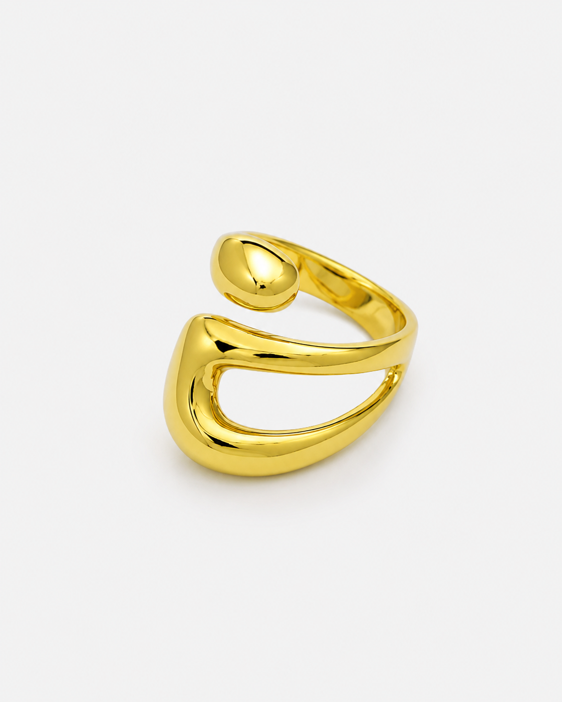 Gold plated adjustable open ring with sculptural design by ruru. studios