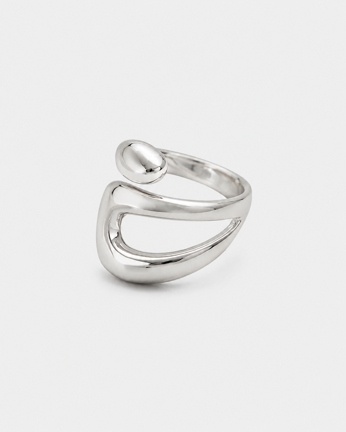 Rhodium plated adjustable open ring with sculptural design by ruru. studios
